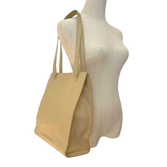 CHANEL Shoulder Bag leather yellow logo Women Used Authentic