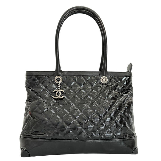 CHANEL Tote Bag Patent leather black Cambon Matrasse Women Used Authentic