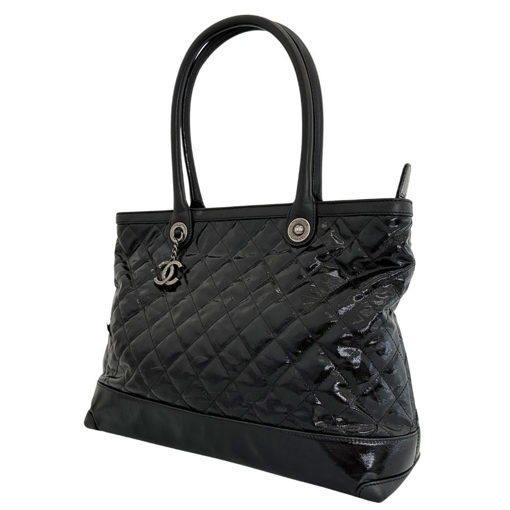 CHANEL Tote Bag Patent leather black Cambon Matrasse Women Used Authentic