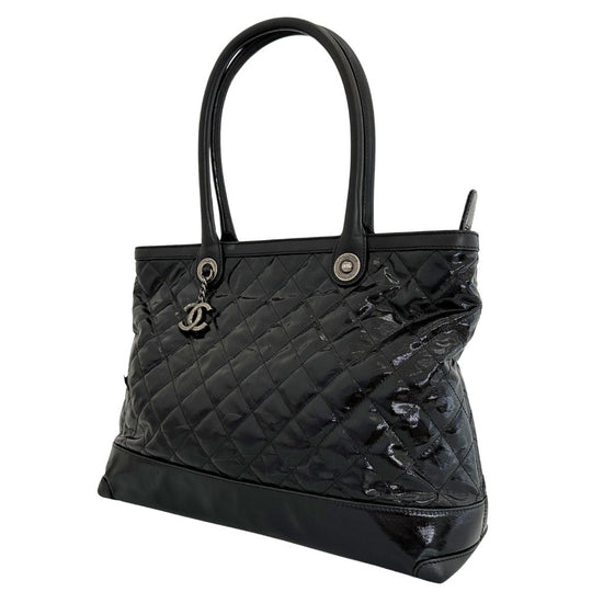 CHANEL Tote Bag Patent leather black Cambon Matrasse Women Used Authentic