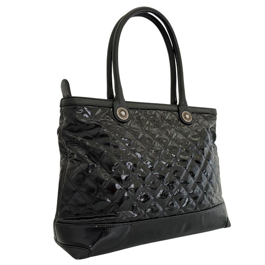 CHANEL Tote Bag Patent leather black Cambon Matrasse Women Used Authentic