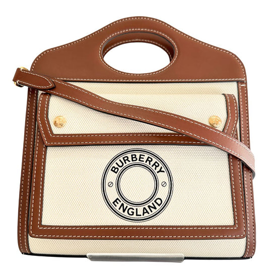 BURBERRY Handbag Canvas, Calfskin Brown white 2WAYShoulder Pocket bag Women Secondhand Authentic