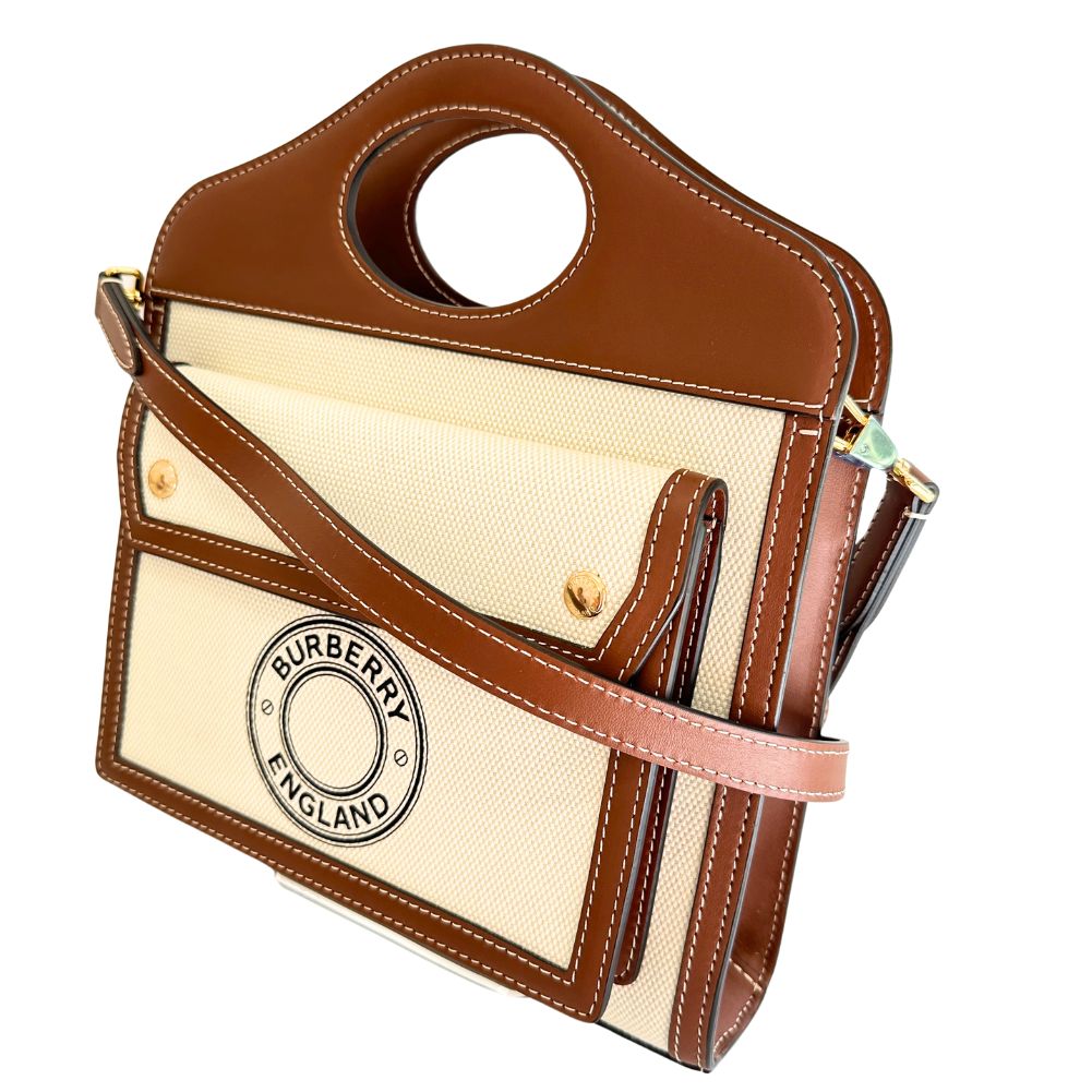 BURBERRY Handbag Canvas, Calfskin Brown white 2WAYShoulder Pocket bag Women Secondhand Authentic