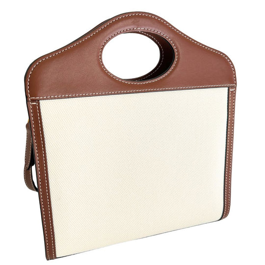 BURBERRY Handbag Canvas, Calfskin Brown white 2WAYShoulder Pocket bag Women Secondhand Authentic