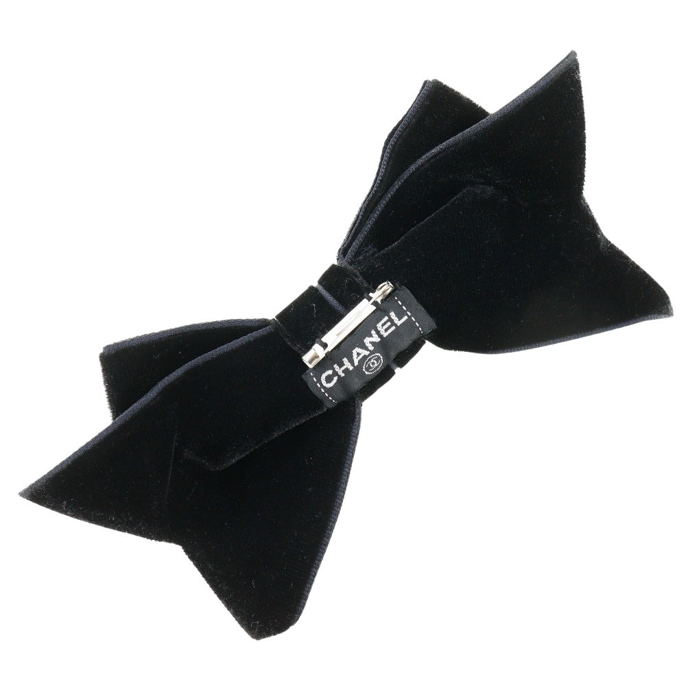 CHANEL Brooch Velor black ribbon Women Used Authentic