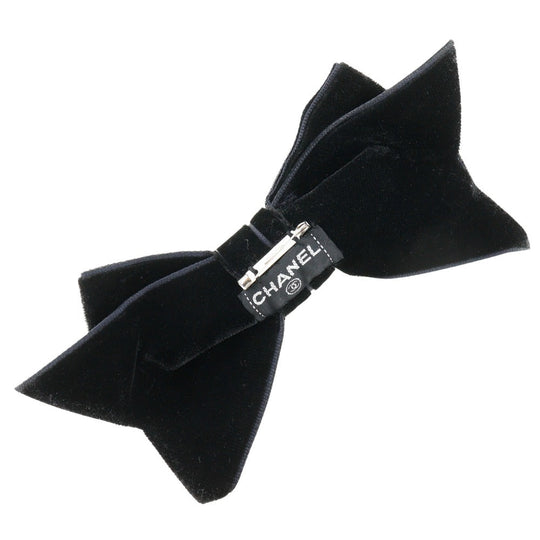 CHANEL Brooch Velor black ribbon Women Used Authentic