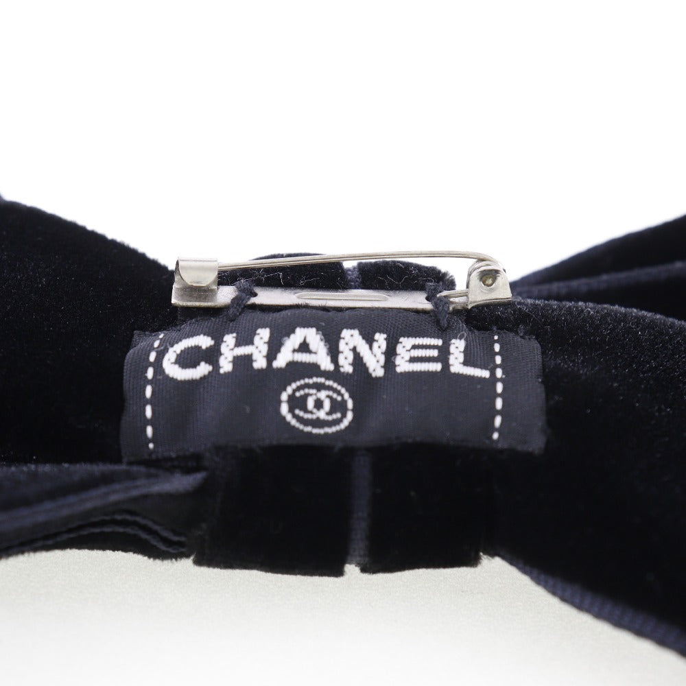 CHANEL Brooch Velor black ribbon Women Used Authentic