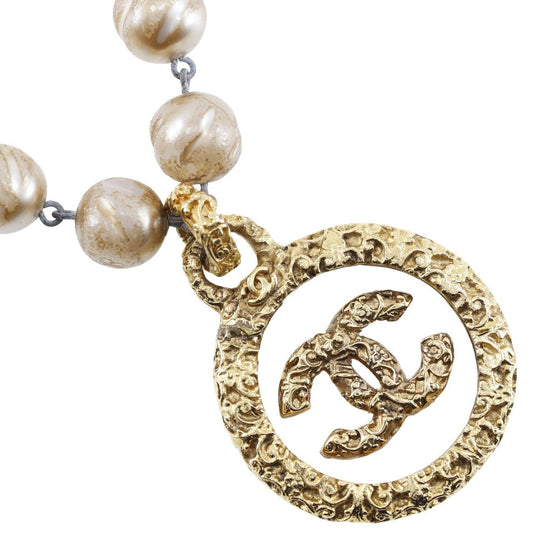 CHANEL Necklace Plated Gold, Faux Pearl gold vintage lava Women Used Authentic
