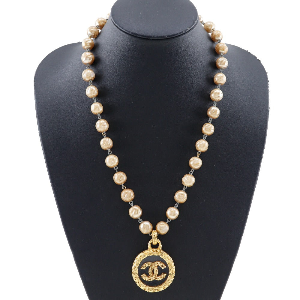 CHANEL Necklace Plated Gold, Faux Pearl gold vintage lava Women Used Authentic