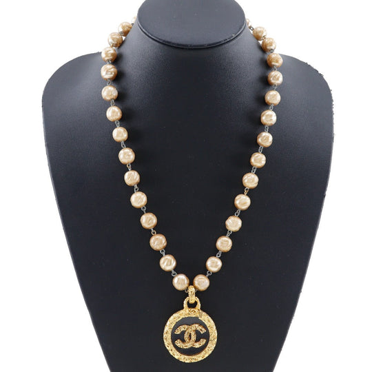 CHANEL Necklace Plated Gold, Faux Pearl gold vintage lava Women Used Authentic