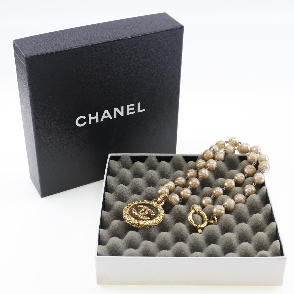 CHANEL Necklace Plated Gold, Faux Pearl gold vintage lava Women Used Authentic