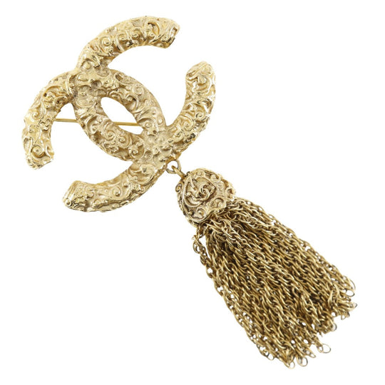 CHANEL Brooch Plated Gold gold lava/fringe COCO Mark Women Used Authentic