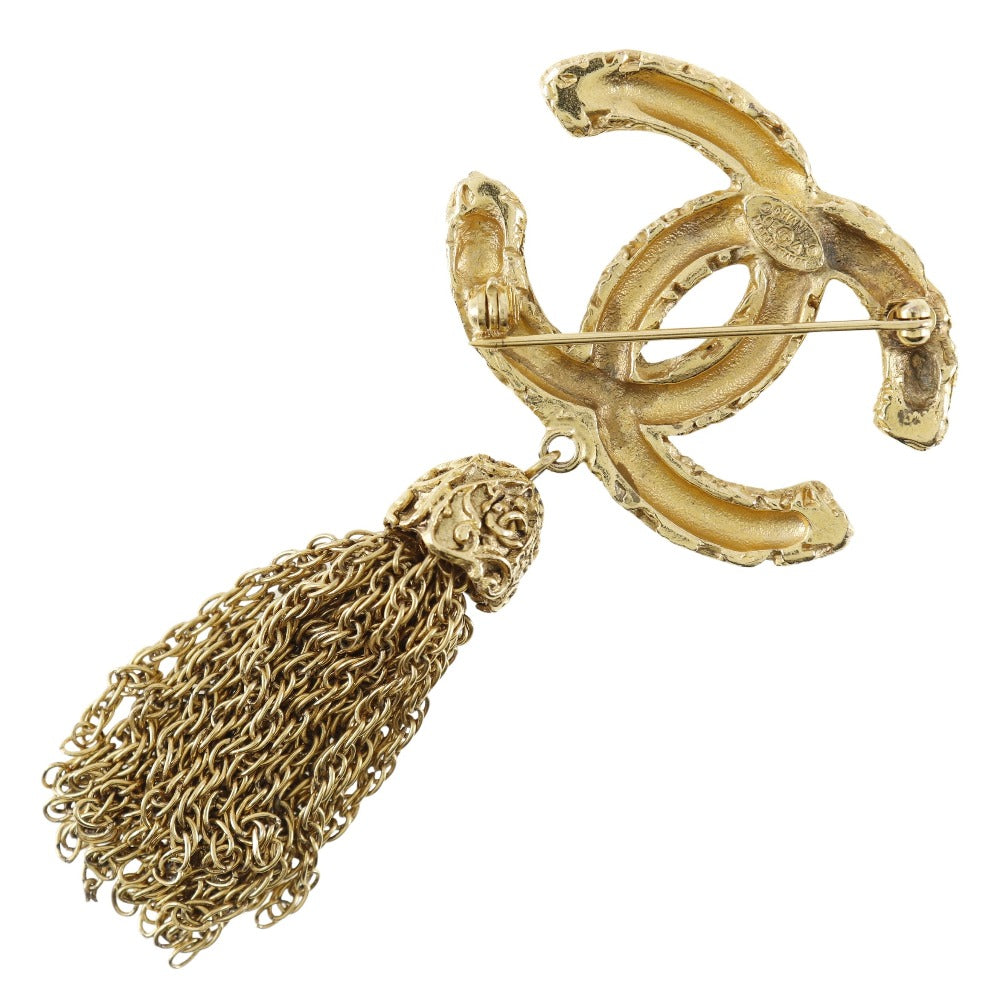 CHANEL Brooch Plated Gold gold lava/fringe COCO Mark Women Used Authentic
