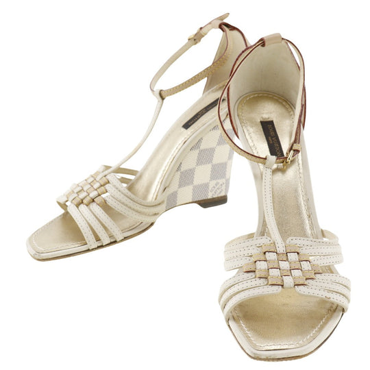 LOUIS VUITTON Sandals Damier Azur Canvas white Damier Azur Women 38 Used Authentic