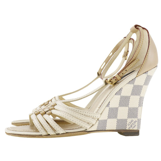 LOUIS VUITTON Sandals Damier Azur Canvas white Damier Azur Women 38 Used Authentic