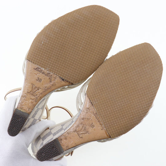 LOUIS VUITTON Sandals Damier Azur Canvas white Damier Azur Women 38 Used Authentic