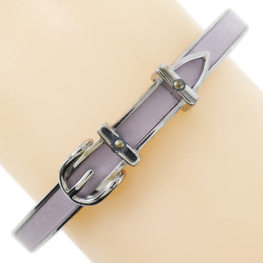 HERMES Bangle metallic Silver Belt motif Women Used Authentic