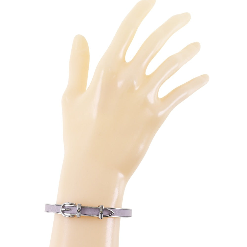 HERMES Bangle metallic Silver Belt motif Women Used Authentic