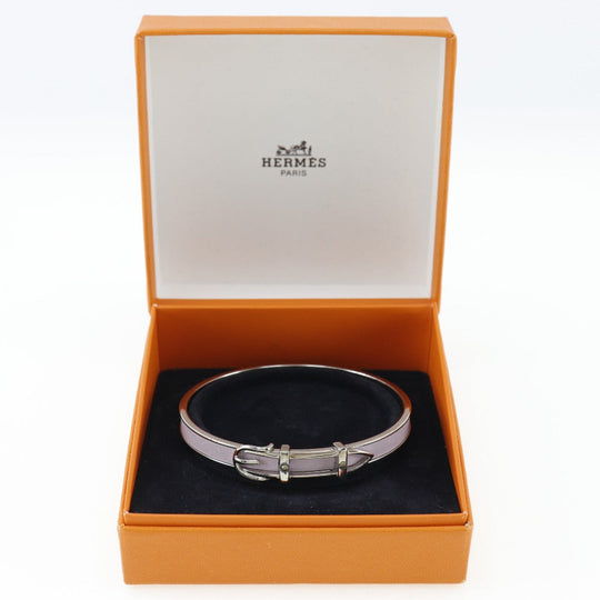 HERMES Bangle metallic Silver Belt motif Women Used Authentic