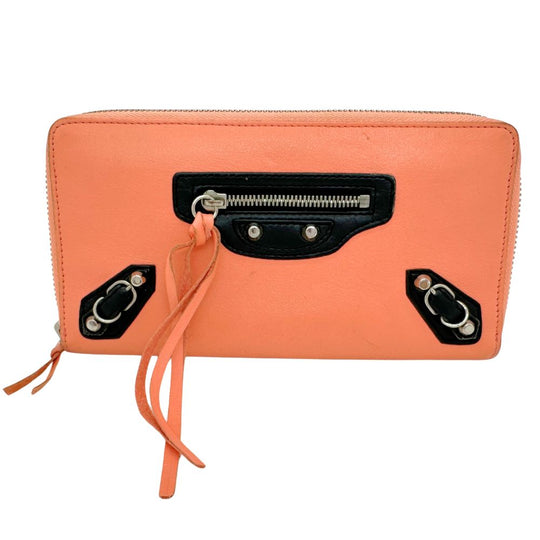 BALENCIAGA Long Wallet Purse Calfskin pink Zip Around Women Used Authentic