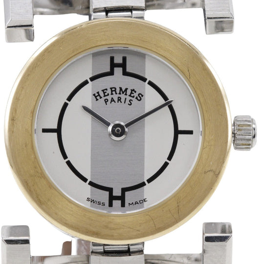 HERMES Watches Quartz PA1.220 Stainless Steel , Leather gold paprika White dial Women Used Authentic