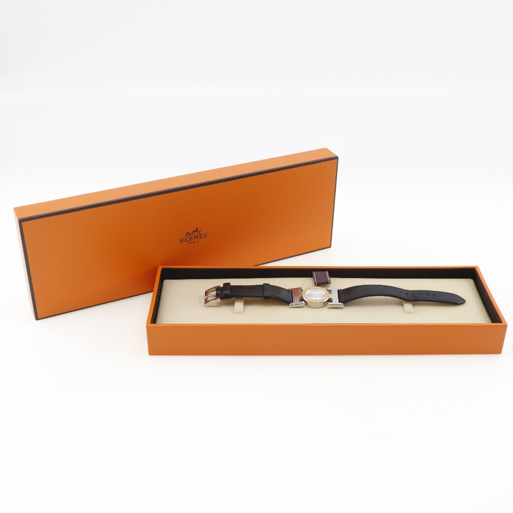 HERMES Watches Quartz PA1.220 Stainless Steel , Leather gold paprika White dial Women Used Authentic