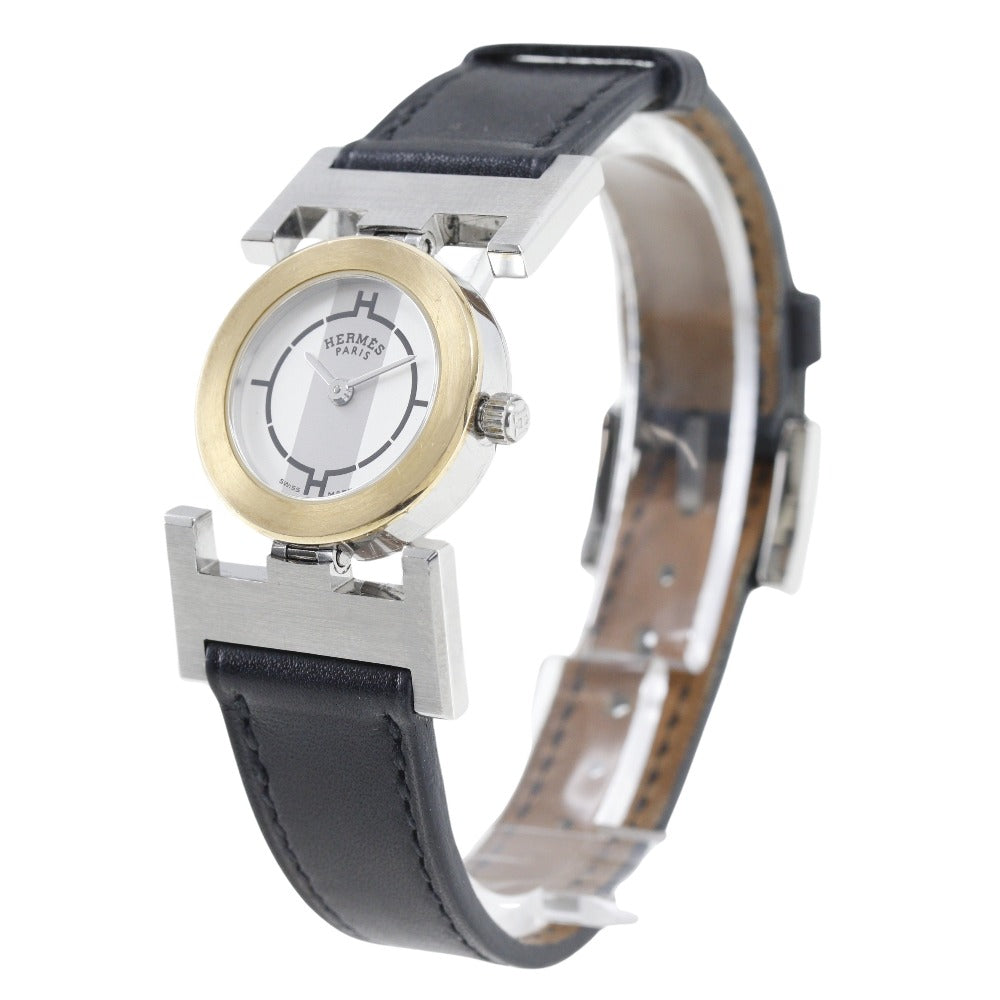 HERMES Watches Quartz PA1.220 Stainless Steel , Leather gold paprika White dial Women Used Authentic