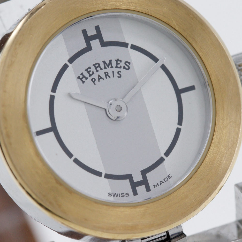 HERMES Watches Quartz PA1.220 Stainless Steel , Leather gold paprika White dial Women Used Authentic