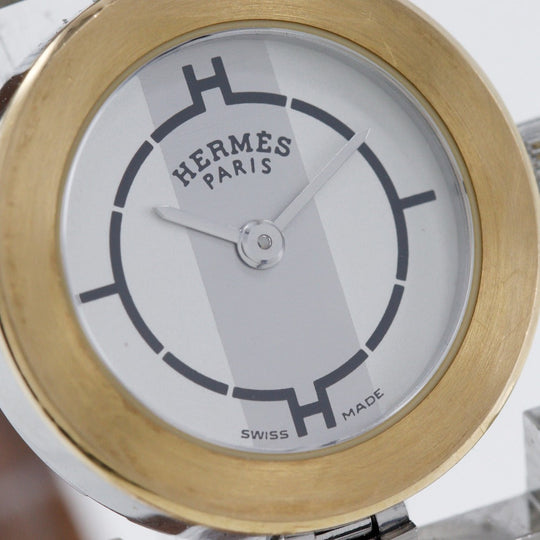 HERMES Watches Quartz PA1.220 Stainless Steel , Leather gold paprika White dial Women Used Authentic
