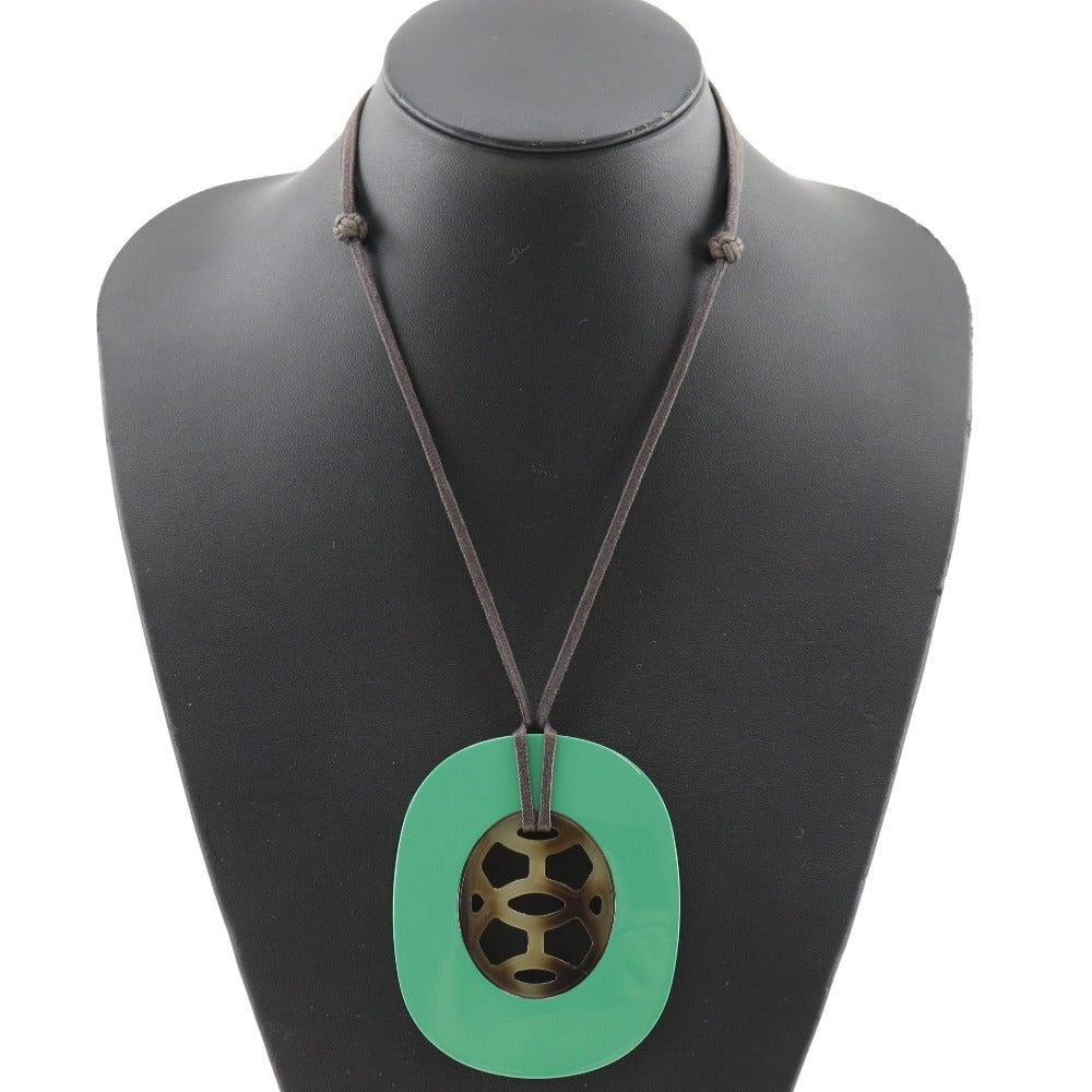 HERMES Necklace Buffalo horn green lift Women(Unisex) Used Authentic
