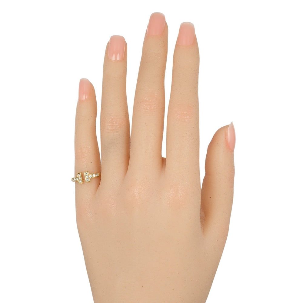 TIFFANY&Co. Ring K18 Yellow Gold, Diamond gold T wire Women Used Authentic