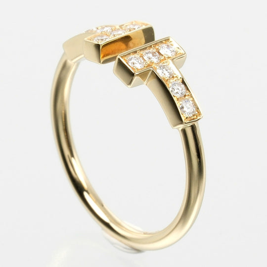 TIFFANY&Co. Ring K18 Yellow Gold, Diamond gold T wire Women Used Authentic