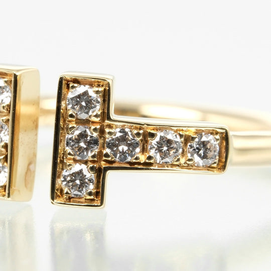TIFFANY&Co. Ring K18 Yellow Gold, Diamond gold T wire Women Used Authentic