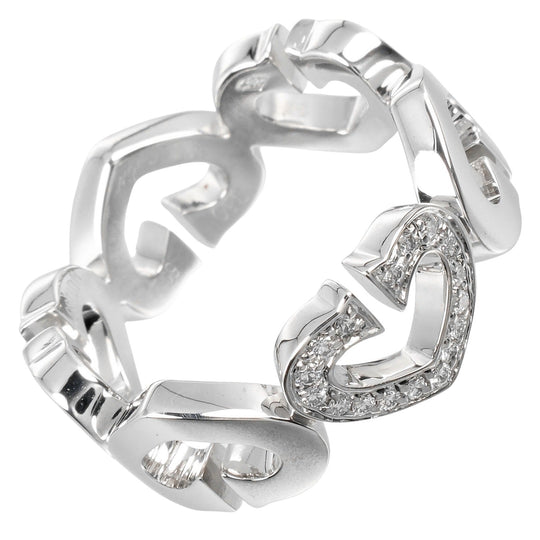 CARTIER Ring K18 White Gold, Diamond gold C heart Women 51 Used Authentic