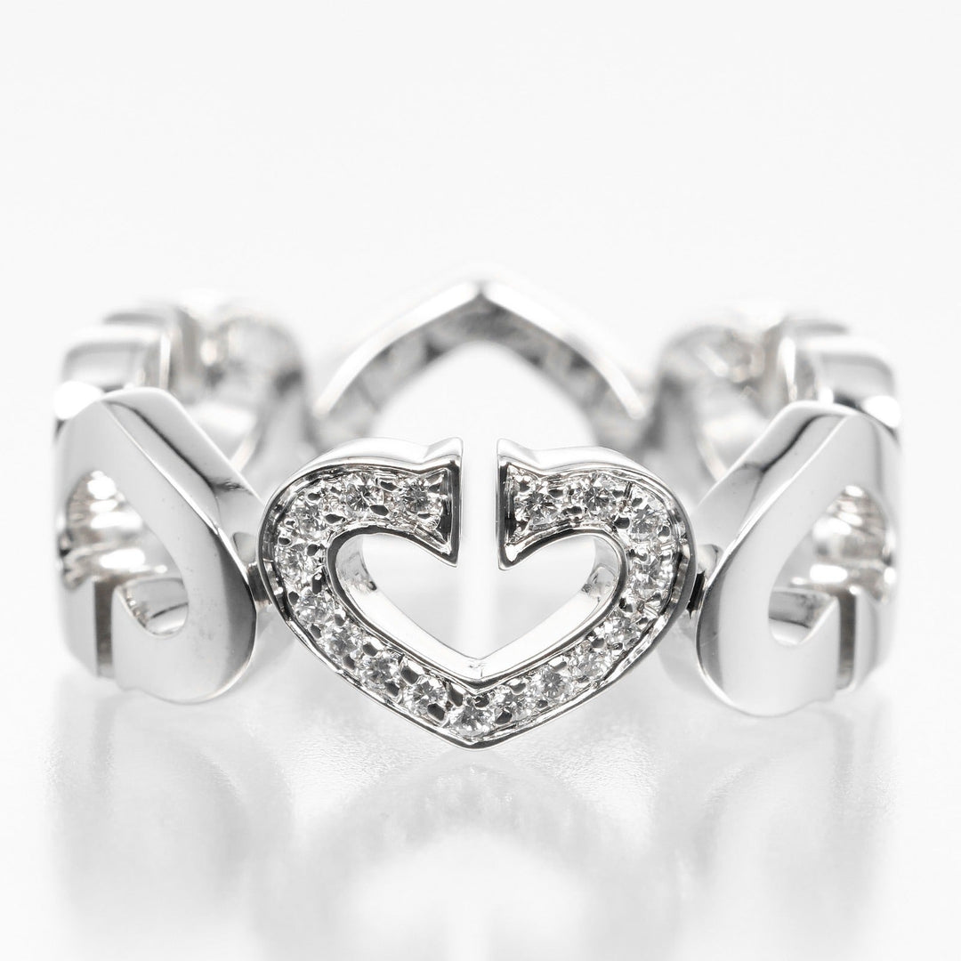 CARTIER Ring K18 White Gold, Diamond gold C heart Women 51 Used Authentic