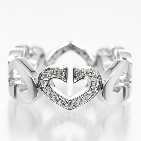 CARTIER Ring K18 White Gold, Diamond gold C heart Women 51 Used Authentic