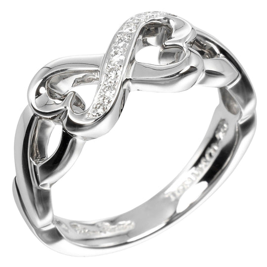 TIFFANY&Co. Ring K18 White Gold, Diamond gold Double Loving Heart Women Used Authentic