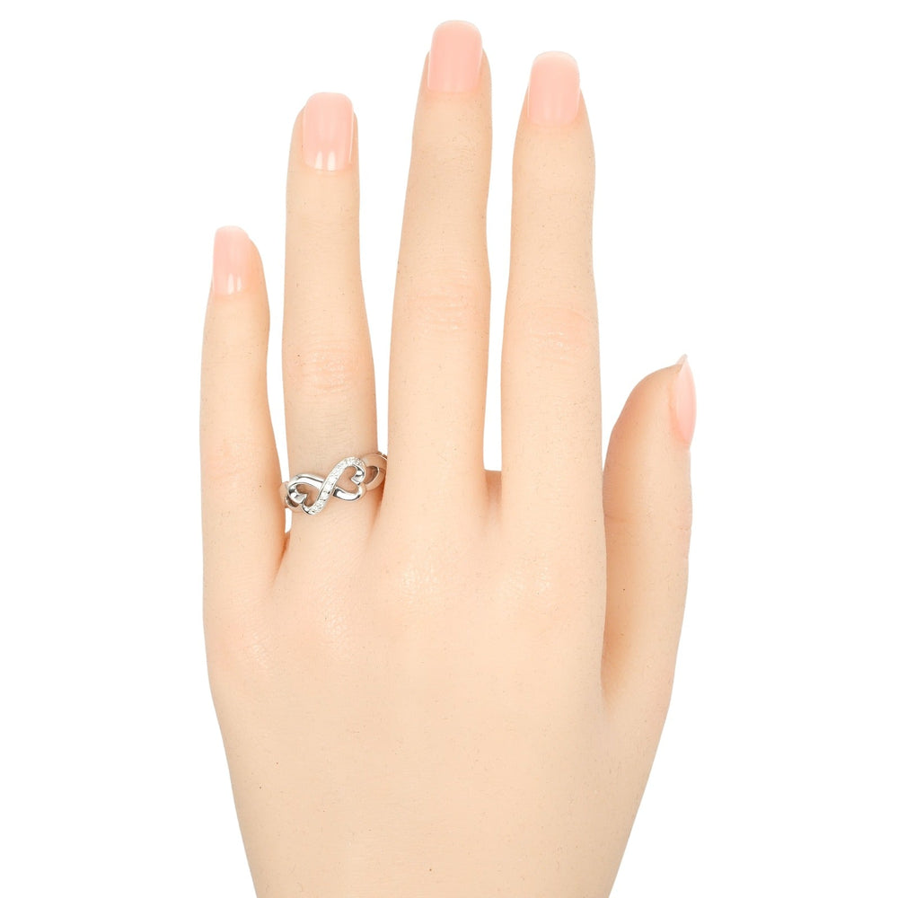 TIFFANY&Co. Ring K18 White Gold, Diamond gold Double Loving Heart Women Used Authentic