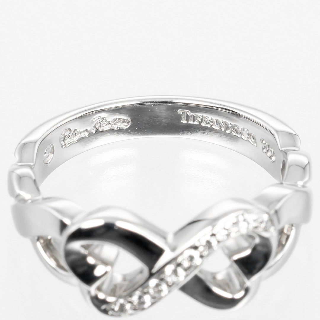 TIFFANY&Co. Ring K18 White Gold, Diamond gold Double Loving Heart Women Used Authentic