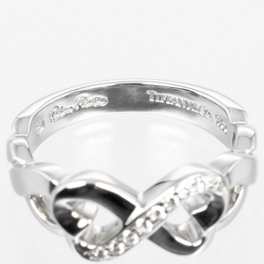 TIFFANY&Co. Ring K18 White Gold, Diamond gold Double Loving Heart Women Used Authentic