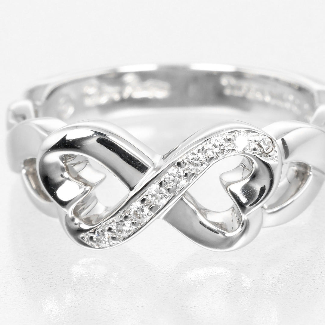 TIFFANY&Co. Ring K18 White Gold, Diamond gold Double Loving Heart Women Used Authentic