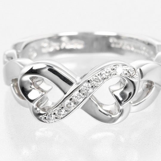TIFFANY&Co. Ring K18 White Gold, Diamond gold Double Loving Heart Women Used Authentic