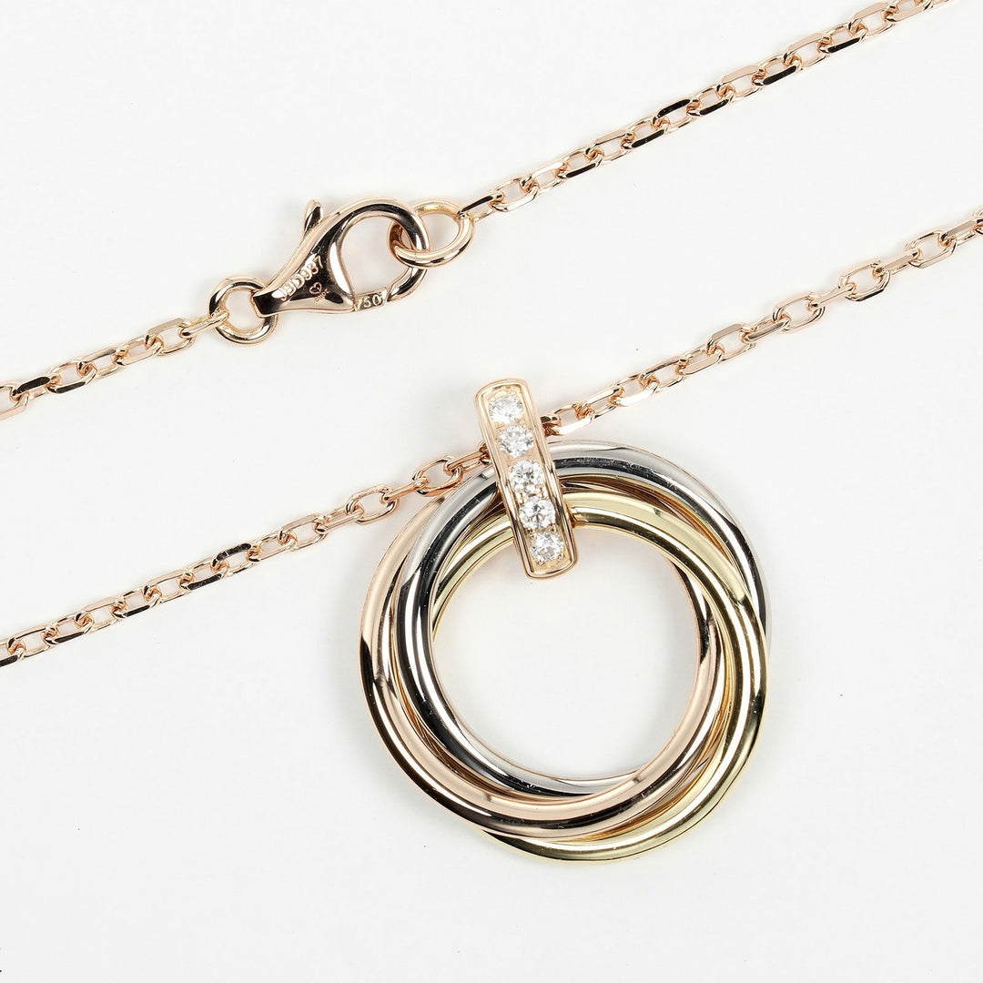 CARTIER Necklace K18 Gold (YGxPGxWG), Diamond, Three Color gold Trinity Women Used Authentic