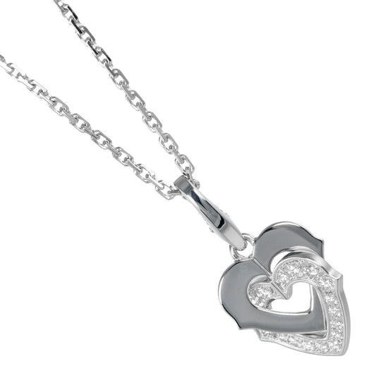 CARTIER Necklace K18 White Gold, Diamond gold Double heart Women Used Authentic