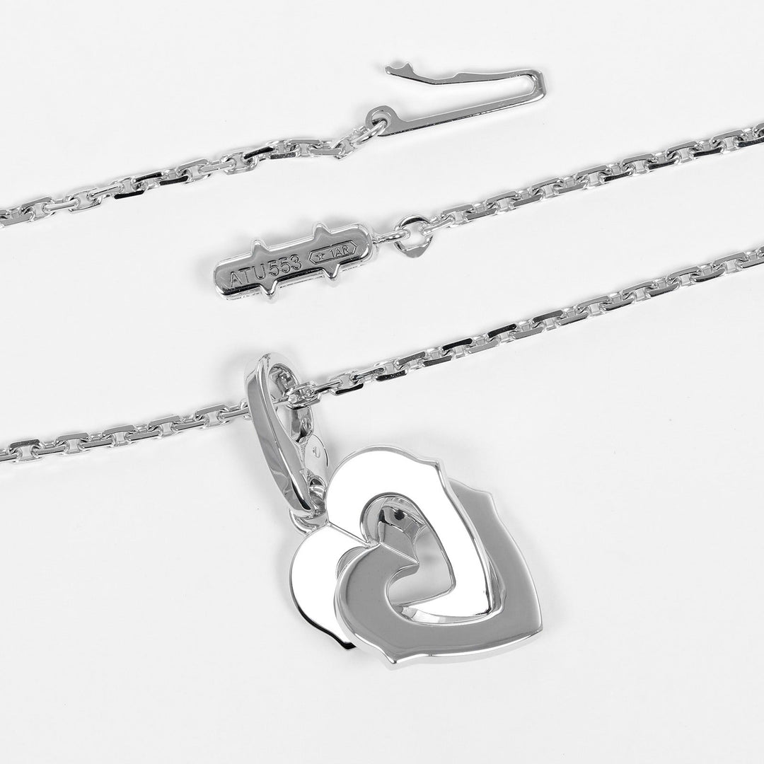 CARTIER Necklace K18 White Gold, Diamond gold Double heart Women Used Authentic