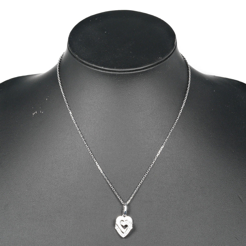 CARTIER Necklace K18 White Gold, Diamond gold Double heart Women Used Authentic