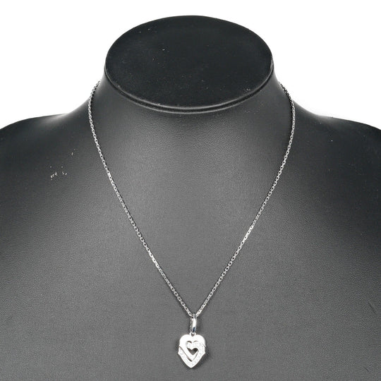 CARTIER Necklace K18 White Gold, Diamond gold Double heart Women Used Authentic