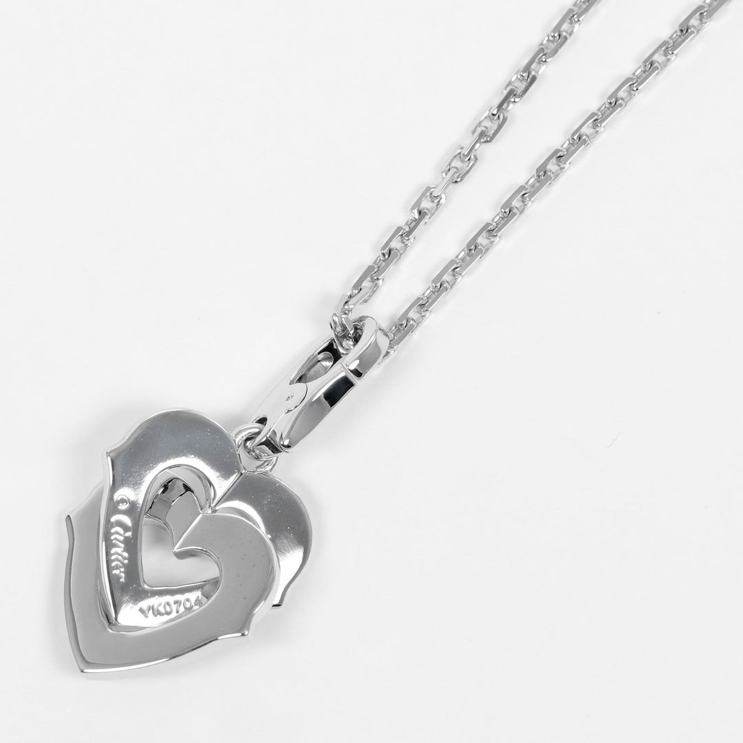 CARTIER Necklace K18 White Gold, Diamond gold Double heart Women Used Authentic