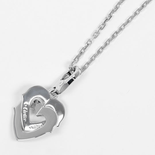 CARTIER Necklace K18 White Gold, Diamond gold Double heart Women Used Authentic