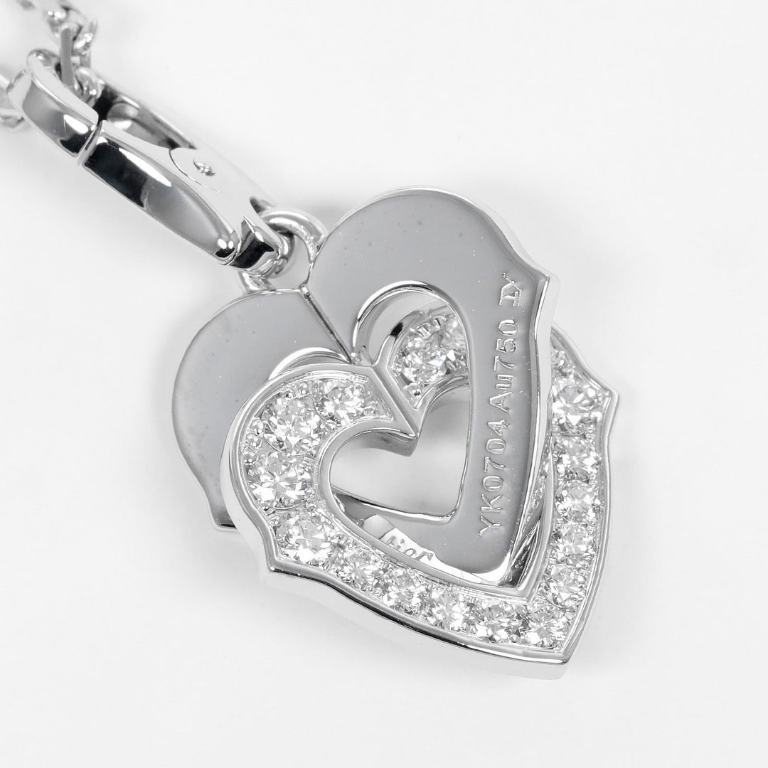 CARTIER Necklace K18 White Gold, Diamond gold Double heart Women Used Authentic